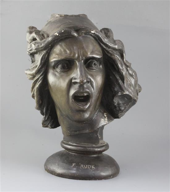 Francois Rude (1784-1855). A bronzed plaster head of Le Genie de la Patrie dit aussi La Marseillaise, height 18in.